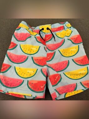 Tea Collection Kids Watermelon Print Swim Trunks - Yellow & Pink